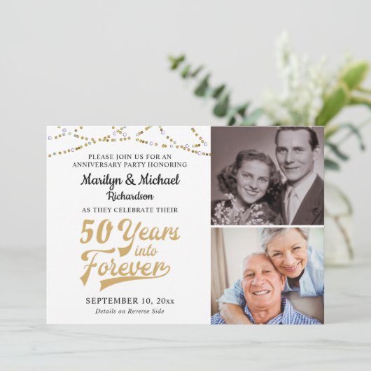 Invitation Anniversaire 50 ANS DANS L'ÉTERNITÉ Or Rétro (Debout devant)