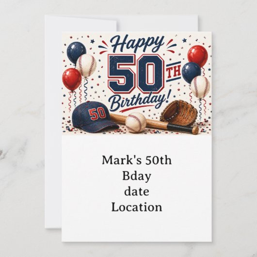 Invitation Anniversaire 50 ans de baseball (Devant)