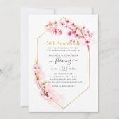 Invitation Anniversaire 50 ans Fleur de Cerisier Rose Géométr (Devant)