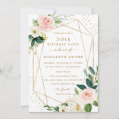 Invitation anniversaire 50 ans fleurs Geometric Bl (Devant)