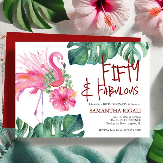 Invitation anniversaire 50 ans Fun Flamant Tropica