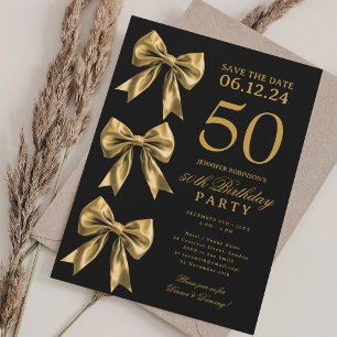 Invitation anniversaire 50 ans Gold Coquette Bow S