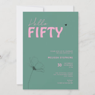 Invitation Anniversaire 50 ans Moderne Vert Rose Typo