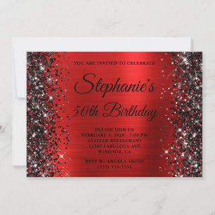 Invitation Anniversaire 50 ans Monogramme Fantaisie Rouge Pai