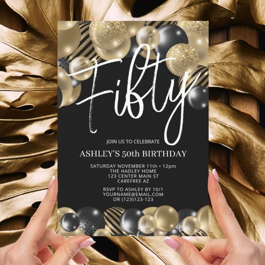 Invitation anniversaire 50 ans noir et or moderne