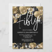 Invitation anniversaire 50 ans noir et or moderne (Devant)