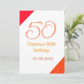 Invitation anniversaire 50 ans orange rouge ajouter nom date (Debout devant)