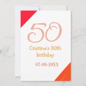 Invitation anniversaire 50 ans orange rouge ajouter nom date (Dos)