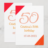 Invitation anniversaire 50 ans orange rouge ajouter nom date (Devant / Derrière)