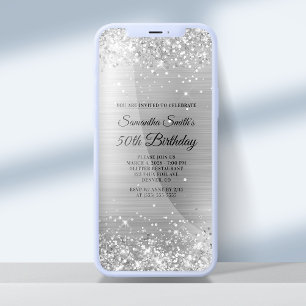 Invitation Anniversaire 50 Ans Pailleté Argent Brossé