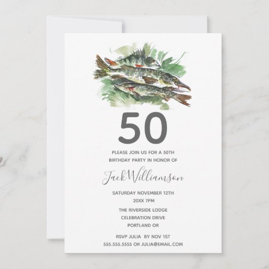 Invitation Anniversaire 50 ans | Parti de pêche du poisson (Devant)