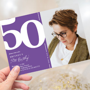 Invitation anniversaire 50 ans photo violet élégan