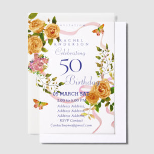 Invitation Anniversaire 50 ans Ruban Rose Or