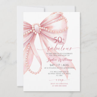 Invitation Anniversaire 50 ans "Rubans Rose Perle"