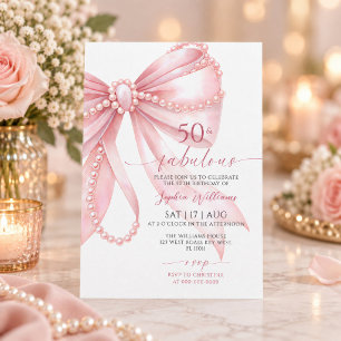 Invitation Anniversaire 50 ans "Rubans Rose Perle"