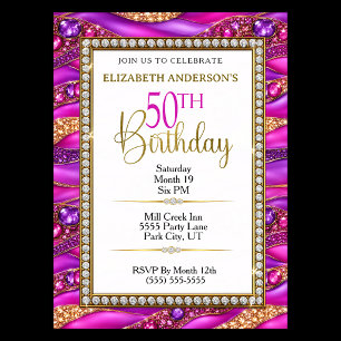 Invitation Anniversaire 50 Ans Strata Or Rose Glam