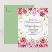 Invitation anniversaire 50 ans thème floral rose (Devant / Derrière)