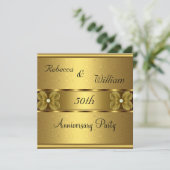 Invitation Anniversaire 50e Elégant Roll Gold Party Floral (Debout devant)