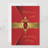 Invitation Anniversaire 50e Faux Velvet Red Pearl or (Devant)