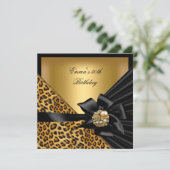 Invitation Anniversaire 50e Leopard Gold Black Bow (Debout devant)