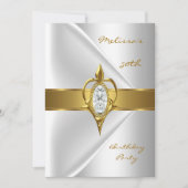 Invitation Anniversaire 50e Soie Diamant blanc bijou d'or (Devant)