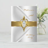 Invitation Anniversaire 50e Soie Diamant blanc bijou d'or (Debout devant)