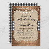 Invitation Anniversaire 50e Vérifier Bois rustique Noir Blanc (Devant / Derrière)