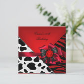 Invitation Anniversaire 50e Zebra Cow Rouge Noir Blanc (Debout devant)