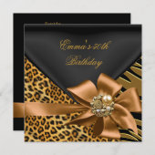 Invitation Anniversaire 50e Zebra Leopard Gold Noir (Devant / Derrière)