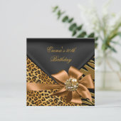 Invitation Anniversaire 50e Zebra Leopard Gold Noir (Debout devant)