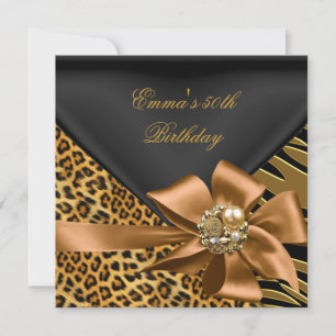 Invitation Anniversaire 50e Zebra Leopard Gold Noir