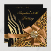 Invitation Anniversaire 50e Zebra Leopard Gold Noir (Devant / Derrière)