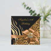 Invitation Anniversaire 50e Zebra Leopard Gold Noir (Debout devant)