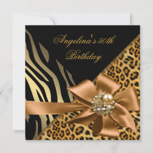 Invitation Anniversaire 50e Zebra Leopard Gold Noir