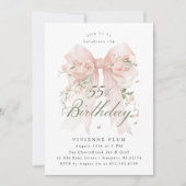 Invitation anniversaire 55 ans rose coquette bow f (Devant)