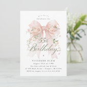 Invitation anniversaire 55 ans rose coquette bow f (Debout devant)