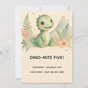 Invitation anniversaire 5 ans aquarelle Dino-Mite