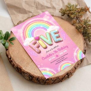 Invitation Anniversaire 5 ans Arc-en-ciel Étincelle Rose Past