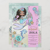 Invitation Anniversaire 5 ans de sirène modifiable sous l'océ (Devant / Derrière)