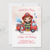 Invitation Anniversaire 5 ans fille camion de pompier (Devant)