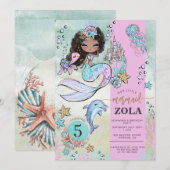 Invitation Anniversaire 5 ans Mermaid Editable Under The Sea (Devant / Derrière)