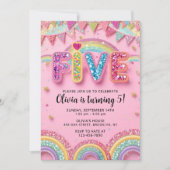 Invitation anniversaire 5 ans modifiable Rose Sequ (Devant)