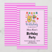 Invitation anniversaire 5 ans thème rayures roses (Devant / Derrière)