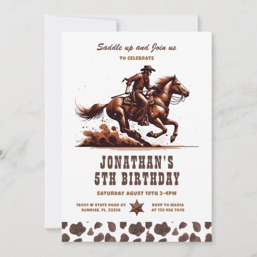 Invitation Anniversaire 5ème Rodéo Cowboy Occidental (Devant)
