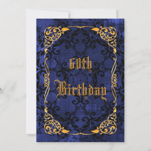 Invitation Anniversaire 60 ans Bleu gothique et doré encadré