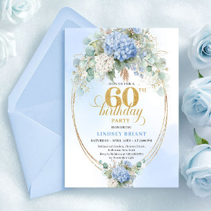 Invitation Anniversaire 60 ans Bleu Or Bohème Élégant