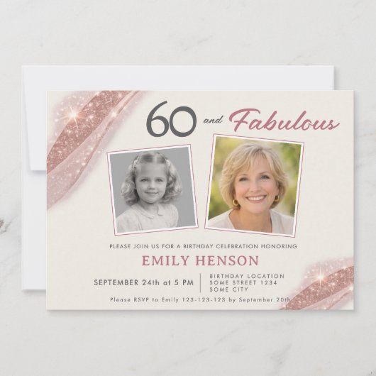 Invitation anniversaire 60 ans élégante et fabuleu (Devant)