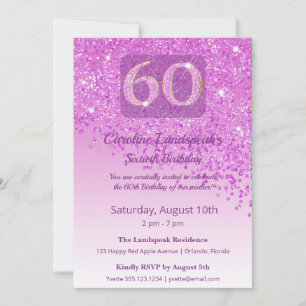 Invitation Anniversaire 60 ans Fantaisiste Paillettes Rose Br