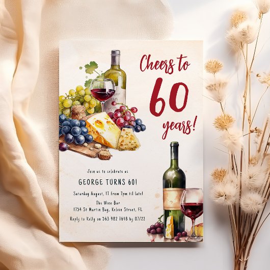Invitation Anniversaire 60 ans Fromage et Vin Adul