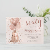 Invitation Anniversaire 60 ans Gâteau Rose Gold (Debout devant)